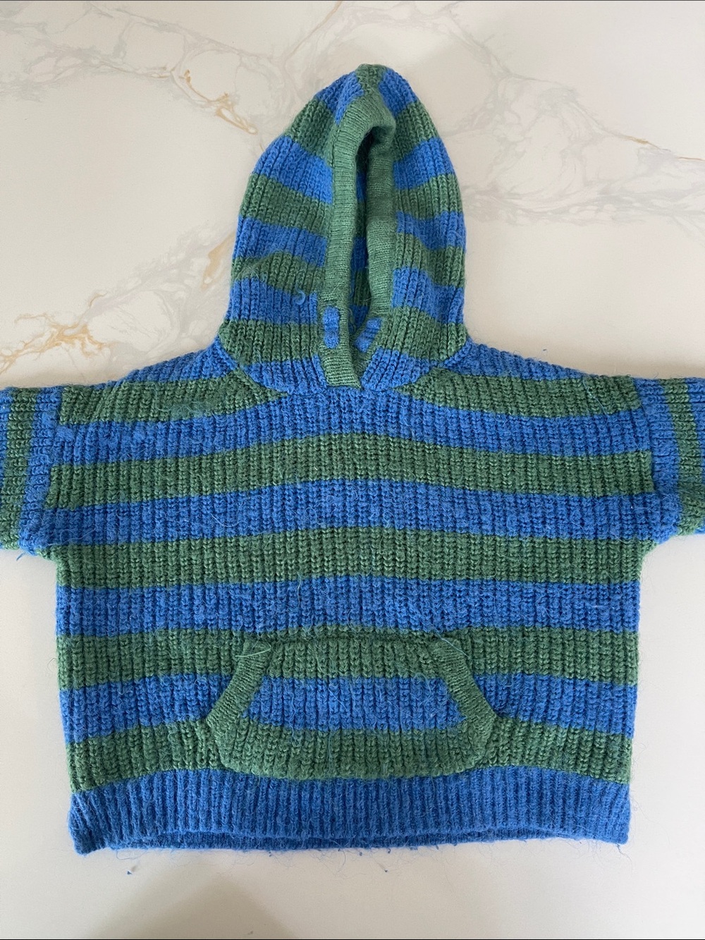 Boden Blue and Green Striped Hooded Kids Sweater